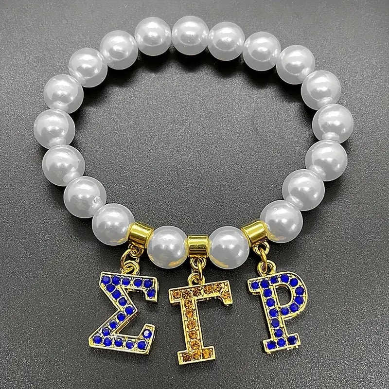 Sigma Gamma Rho Bracelet White & Gold With Pendant Logo